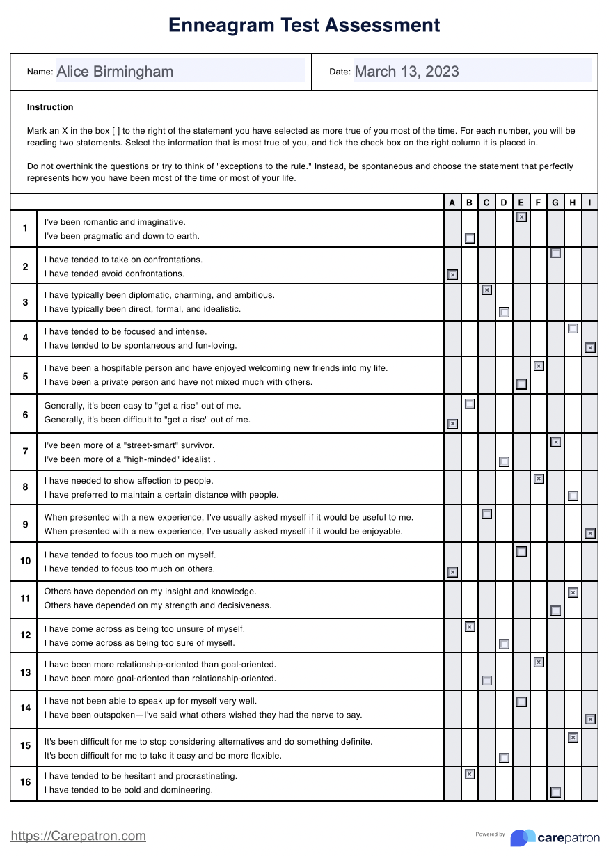 Enneagram Test Example Free PDF Download